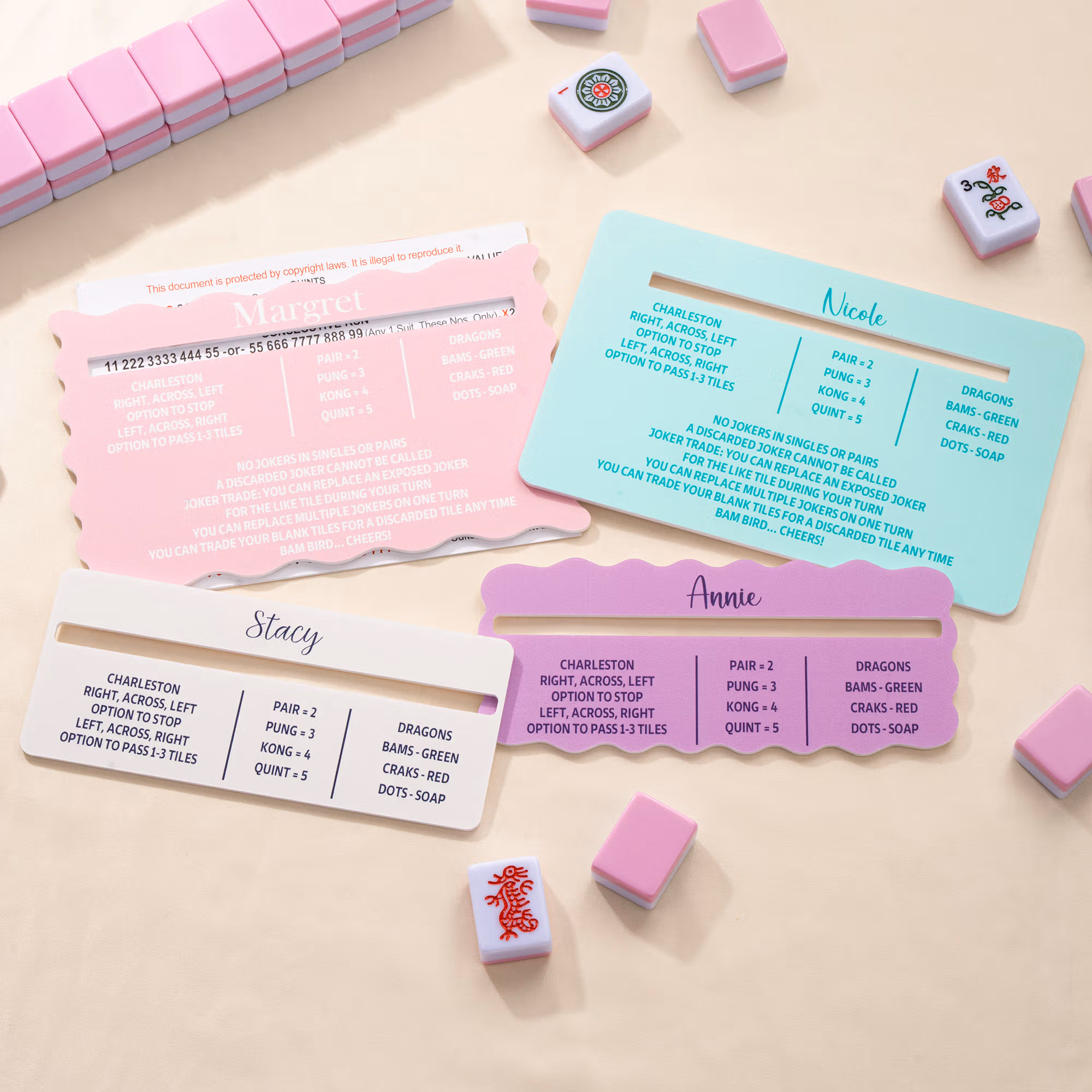 Personalized Multicolor Name Acrylic Mahjong Line Reader with Rules Mahjong Game Night Mahjong Group Birthday Gift for Mahjong Lovers