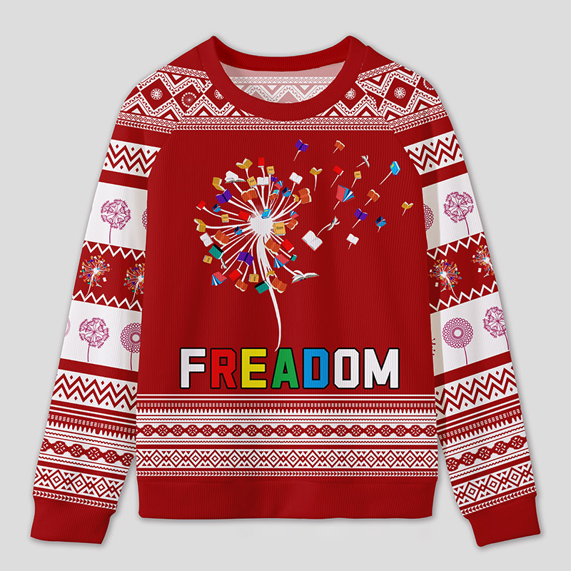 Personalized Rainbow Book Reimagined Dandelion Ugly Sweater Office Holiday Party Gift for Reading Enthusiasts