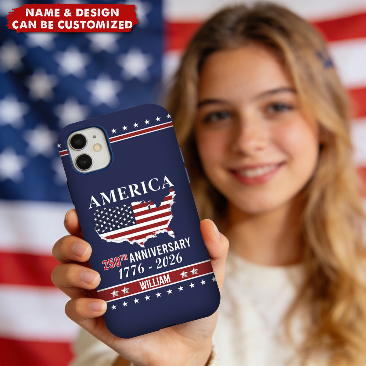 Personalized Family Name America 250th Anniversary Phone Case Anniversary Gifts For Women Men Freedom Is Our Legacy