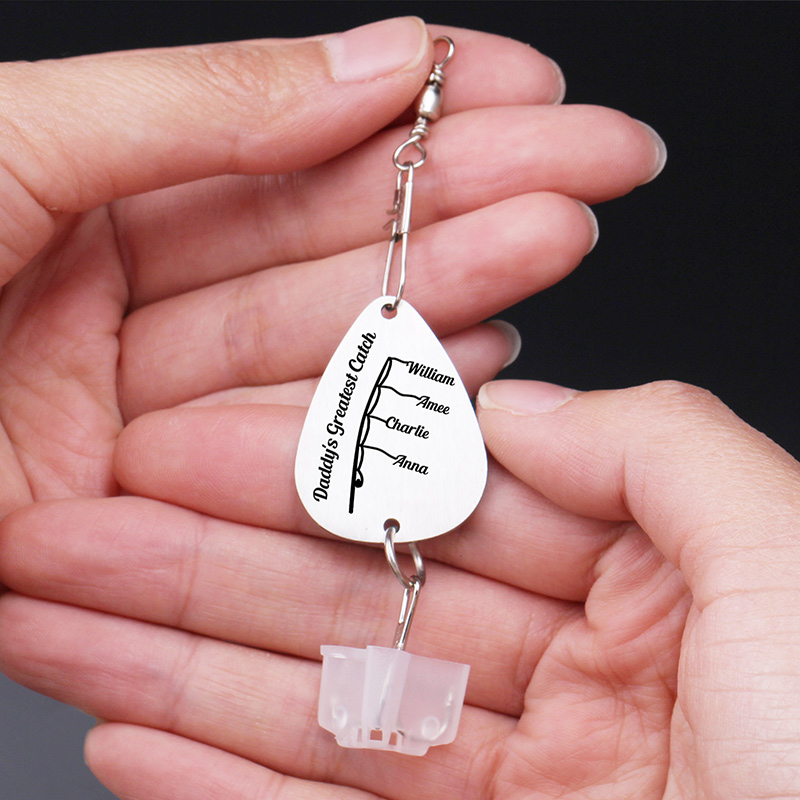 Personalized Fishing Lure Keychain Hooked On Daddy Greatest Catch Fishing Dad Gift for Him