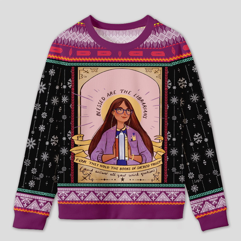 Personalized Librarian Appreciation Ugly Sweater Office Holiday Party Gift for Book Lovers