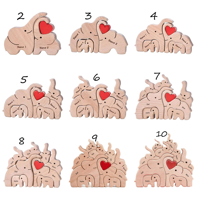 Personalized Wood Elephant Figurine Cuddling Decoration Hand-Carved Elephant for Family Keepsake Gifts