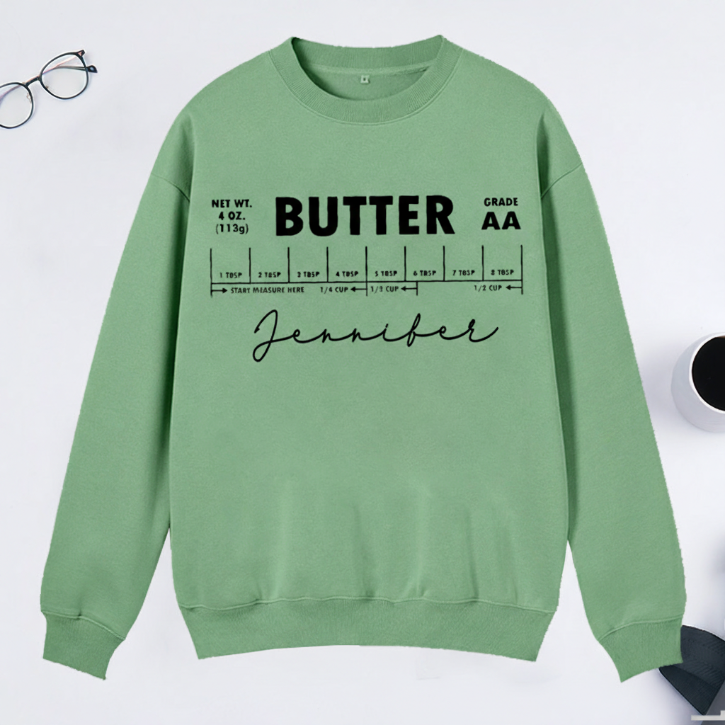 Personalized Salted Butter Classic Sweatshirts Stick of Butter Funny Baker Gift Baking Sweatshirts Foodie Chef Sweatshirts Butter Lover Gift