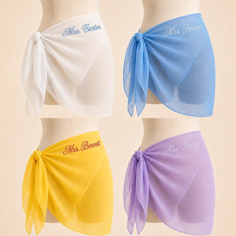 Personalized Beach Skirt Cover Up Sarong Custom Embroidered Beach Wrap for Her