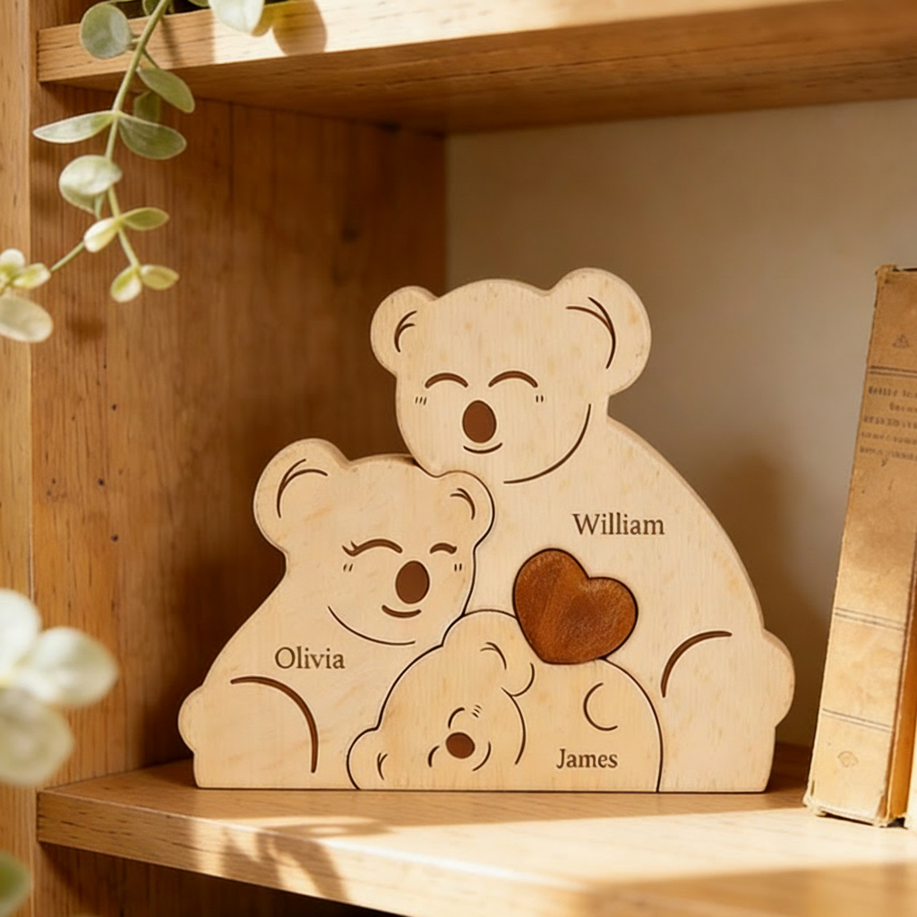 Personalized Family Puzzle Custom Wooden Koala Family Decor Custom Engraved Name Sign Home Decoration Gift