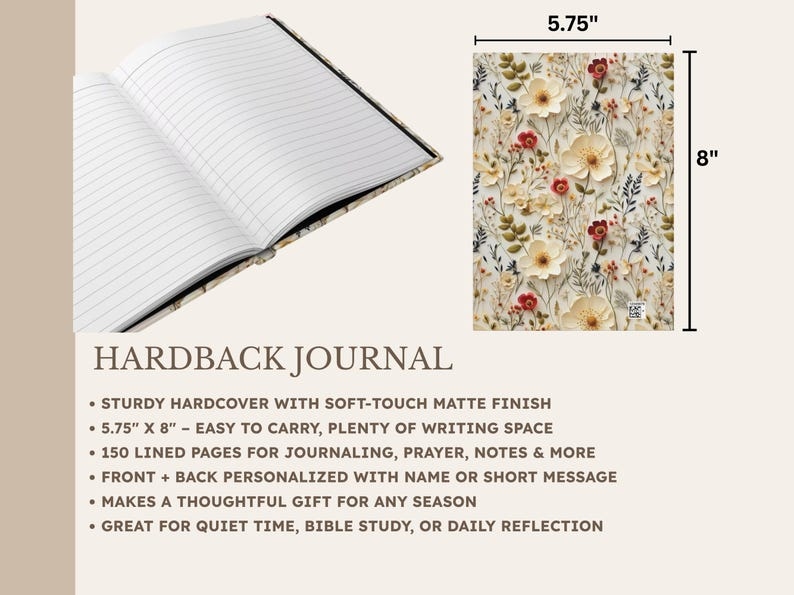 Personalized prayer journal for women with name wildflower floral cover Christian gift hardcover lined notebook
