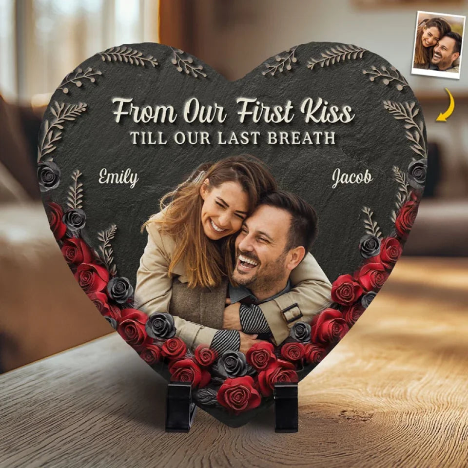 Personalized Couple Photo Rose My Favorite Place in All the World is Next to You Heart Shaped Stone with Stand Newlyweds Christmas Valentines Day Gift
