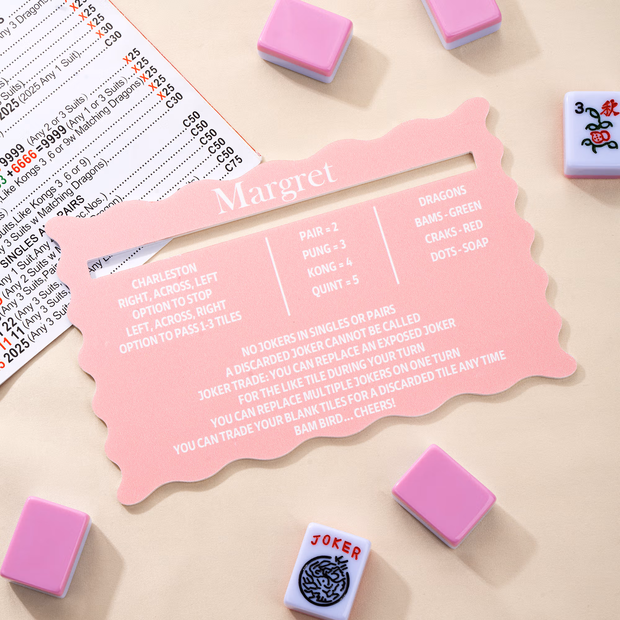 Personalized Multicolor Name Acrylic Mahjong Line Reader with Rules Mahjong Game Night Mahjong Group Birthday Gift for Mahjong Lovers