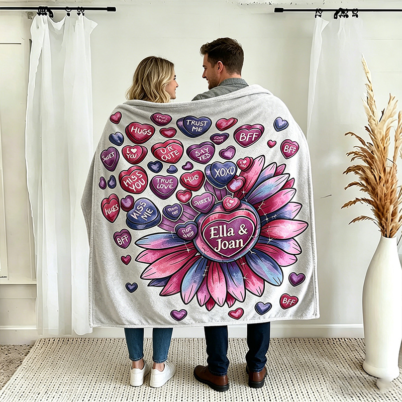 Personalized Couple Love Sunflower Throw Blanket with Names Valentine Gift Gift for Husband Gift For Wife