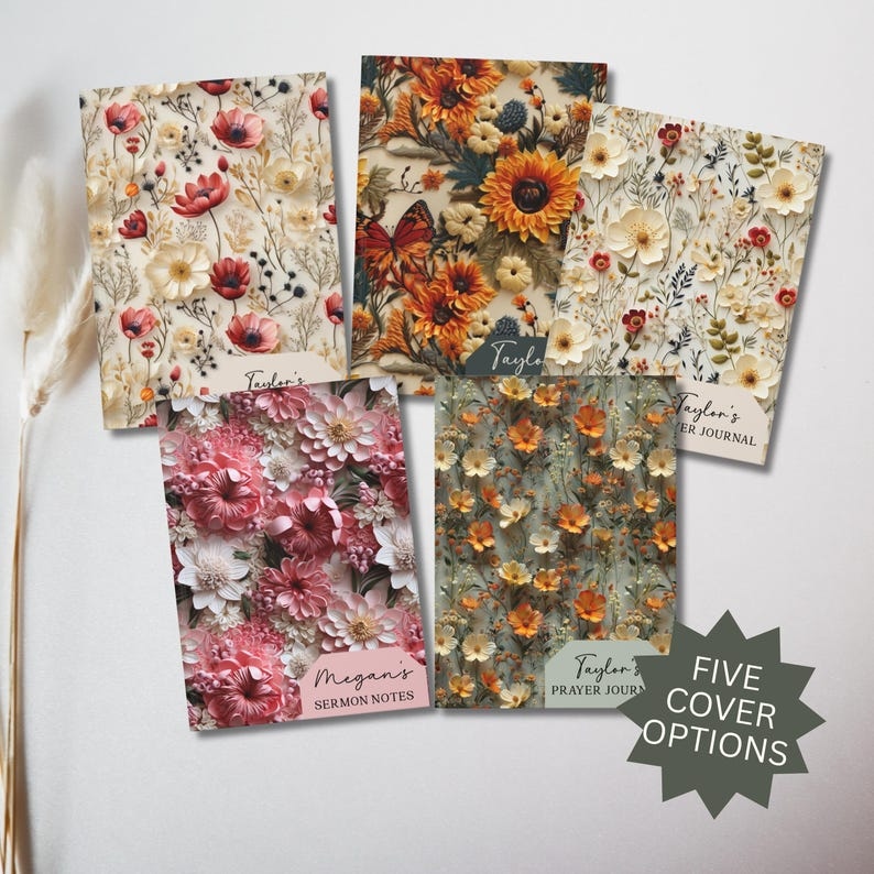 Personalized prayer journal for women with name wildflower floral cover Christian gift hardcover lined notebook
