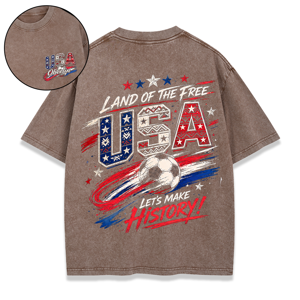 Personalized Football Washed T-shirt Land Of The Free Let’s Make History Custom Name Gift for USA Football Fnas