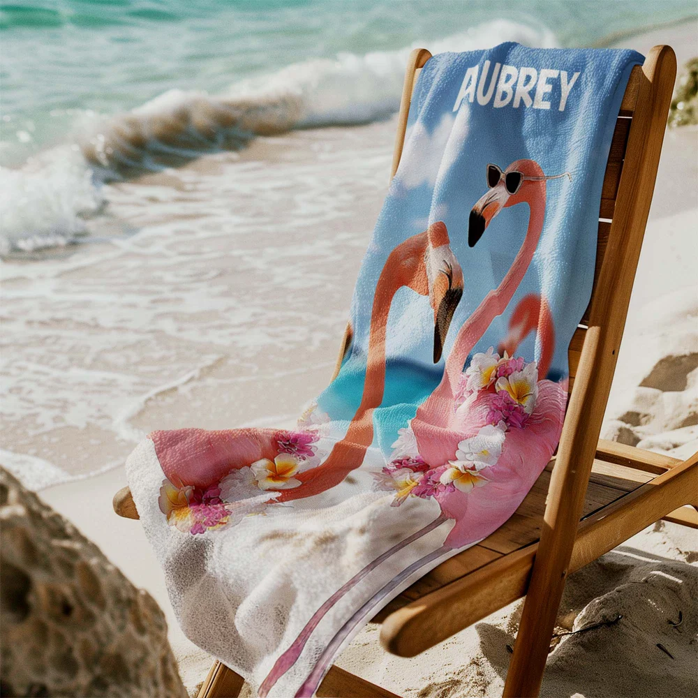 Personalized Funny Zebra Flamingo Animals Quick Dry Oversized Beach Towel with Name Summer Vacation Beach Party Gift