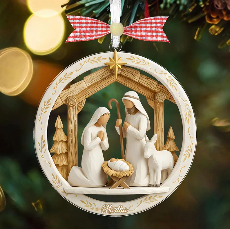 Personalized Nativity Scene Christmas Ornament with Name Christian Holiday Gift Decor Jesus Ornament Meaningful Xmas Gift Religious Gift for Christmas