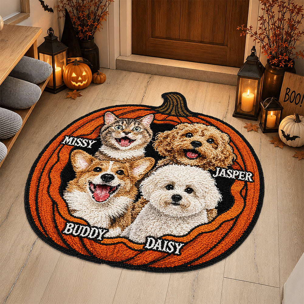 Personalized Shape Faux Cashmere Rug Custom Dog Cat Photo Halloween Pumpkin 