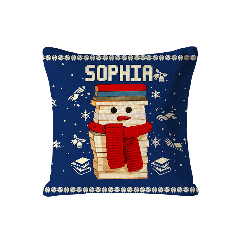Personalized Christmas Bookworm Pillow with Name Warm Holiday Gift for Book Lovers