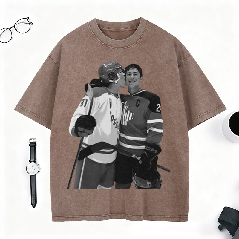 Personalized Ice Hockey Fans Washed T-Shirt with Custom Player Image Gift for Fans