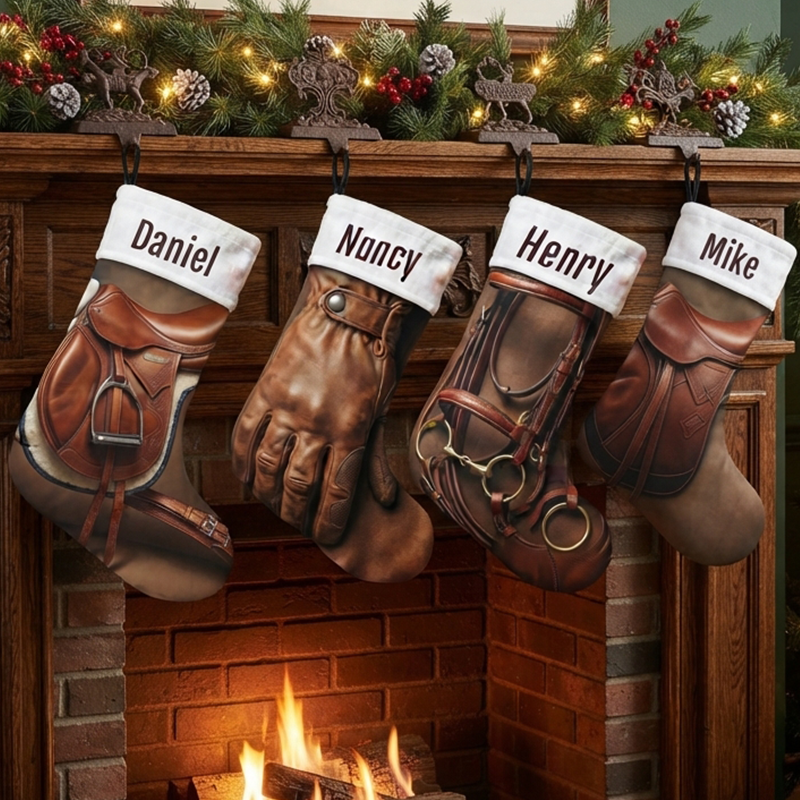 Personalized Horse Tack Bridle Christmas Stocking | Equestrian Rider Gift, Western Farm Xmas Decor