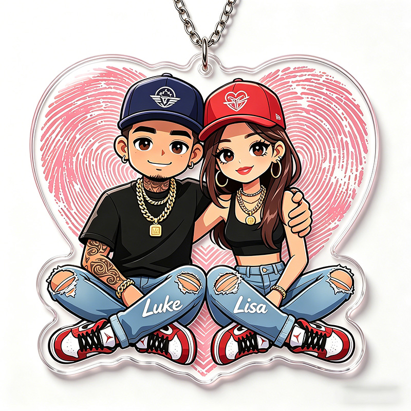 Personalized Hip Hop Cartoon Character Couple Keychain with Name Y2K Couple 