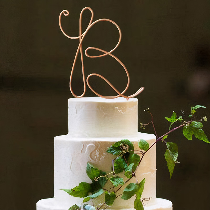 Personalized Monogram Wire Wedding Cake Topper Rustic Chic Initial Custom Personalized Anniversary Cursive Reusable Metal Industrial Elegant Simple