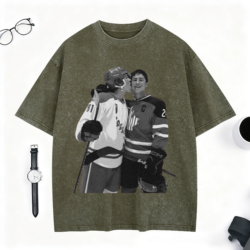 Personalized Ice Hockey Fans Washed T-Shirt with Custom Player Image Gift for Fans