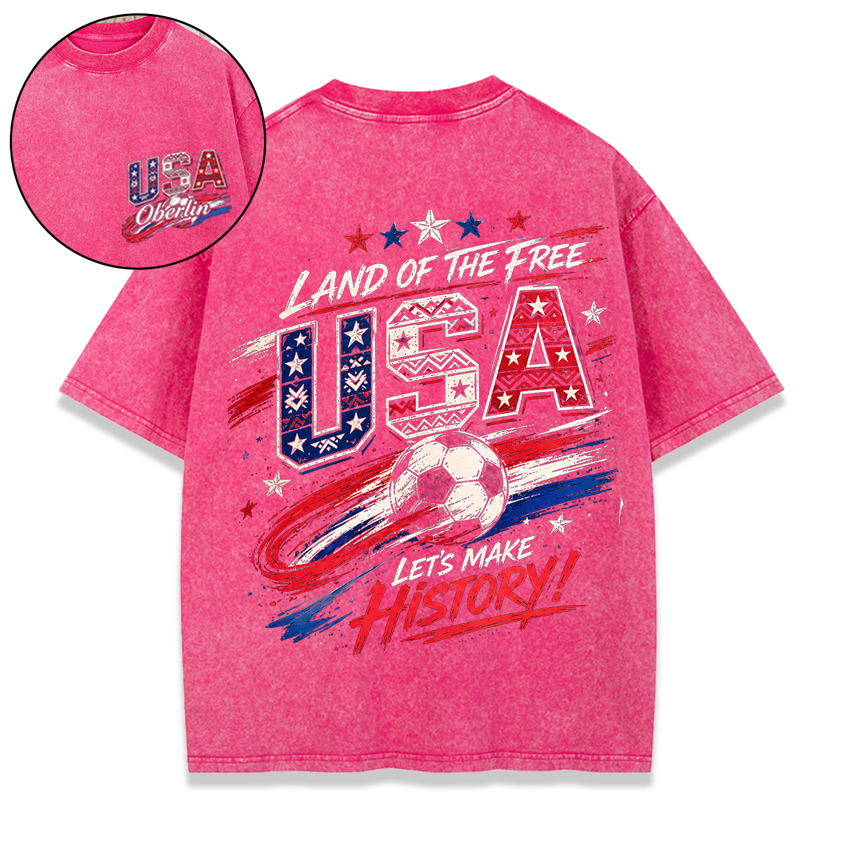 Personalized Football Washed T-shirt Land Of The Free Let’s Make History Custom Name Gift for USA Football Fnas