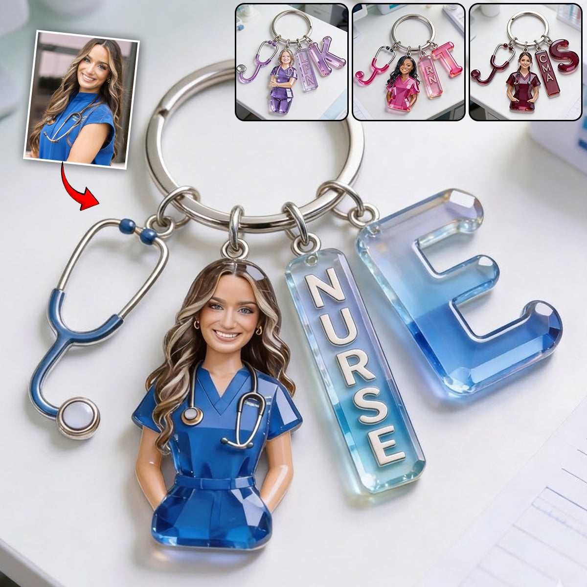 Personalized Any Photo Gift For Nurse Custom Nurse Keychain with Charms Custom Letter Heart Charm Gift for Nurse, Medical Student, Doctor, RN, CNA