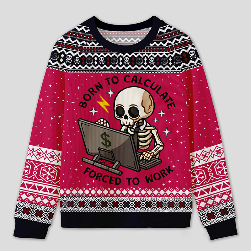 Personalized Working Skeleton Accountant Humor Ugly Sweater Office Holiday Party Gift for Accountants