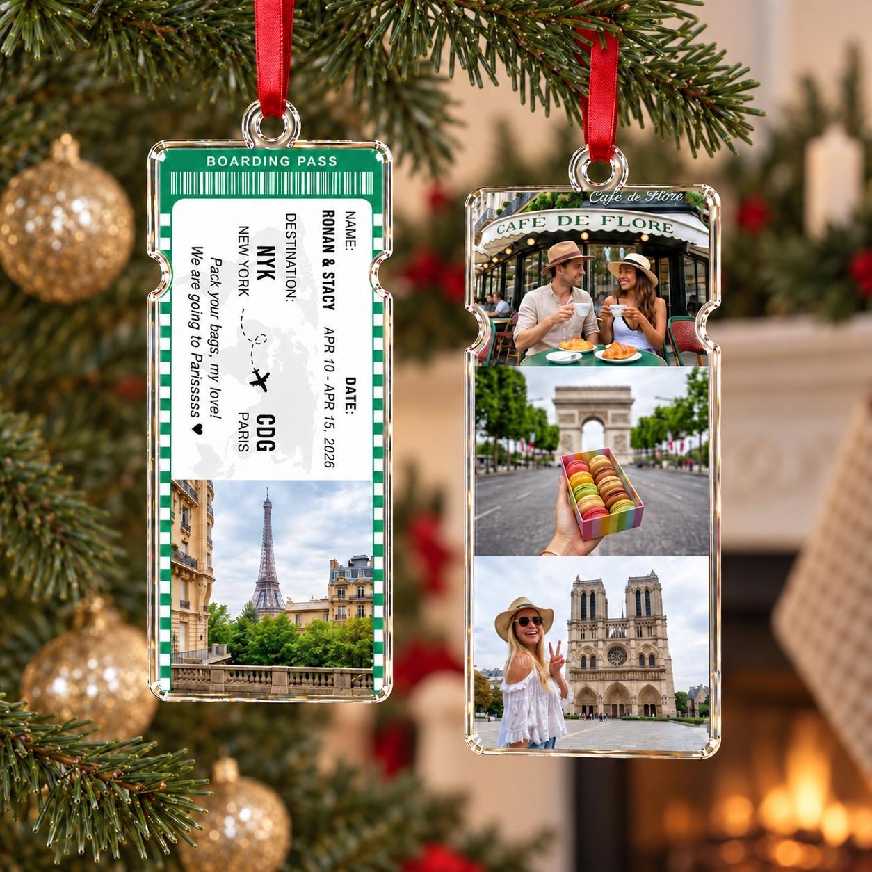 Personalized Photo Keepsake Travel Ticket Ornament, Personalized Travel Adventure Ornament, Travel Ticket Christmas Gift, Couple Vacation Keepsake
