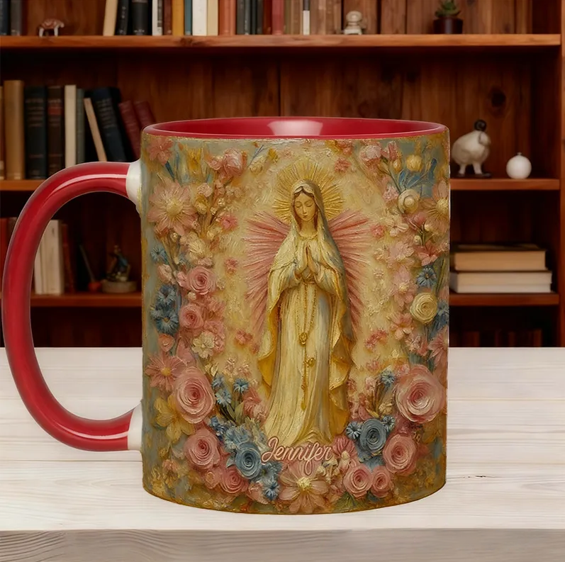 Personalized Virgin Mary Ceramic Mug with Name Religious Inspirational Gift Faith Gift Catholic Gift for Women Sale-megacustom