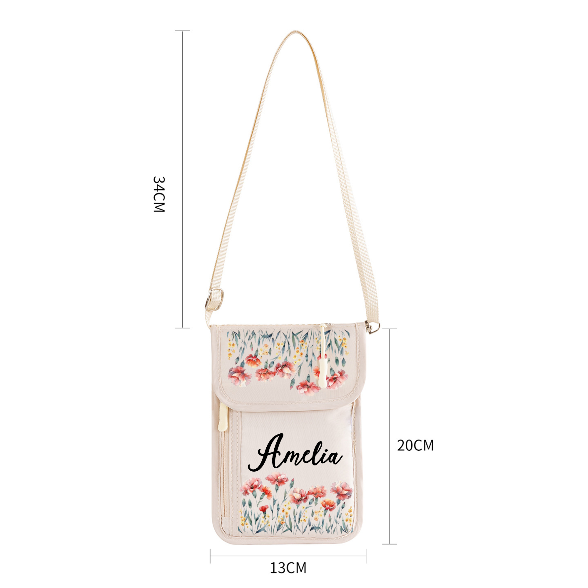 Personalized Waterproof Passport Crossbody Bag Custom Name and Birth Flower Travel Organizer with Modular Storage Adjustable Strap  Wallet Gift for Traveler