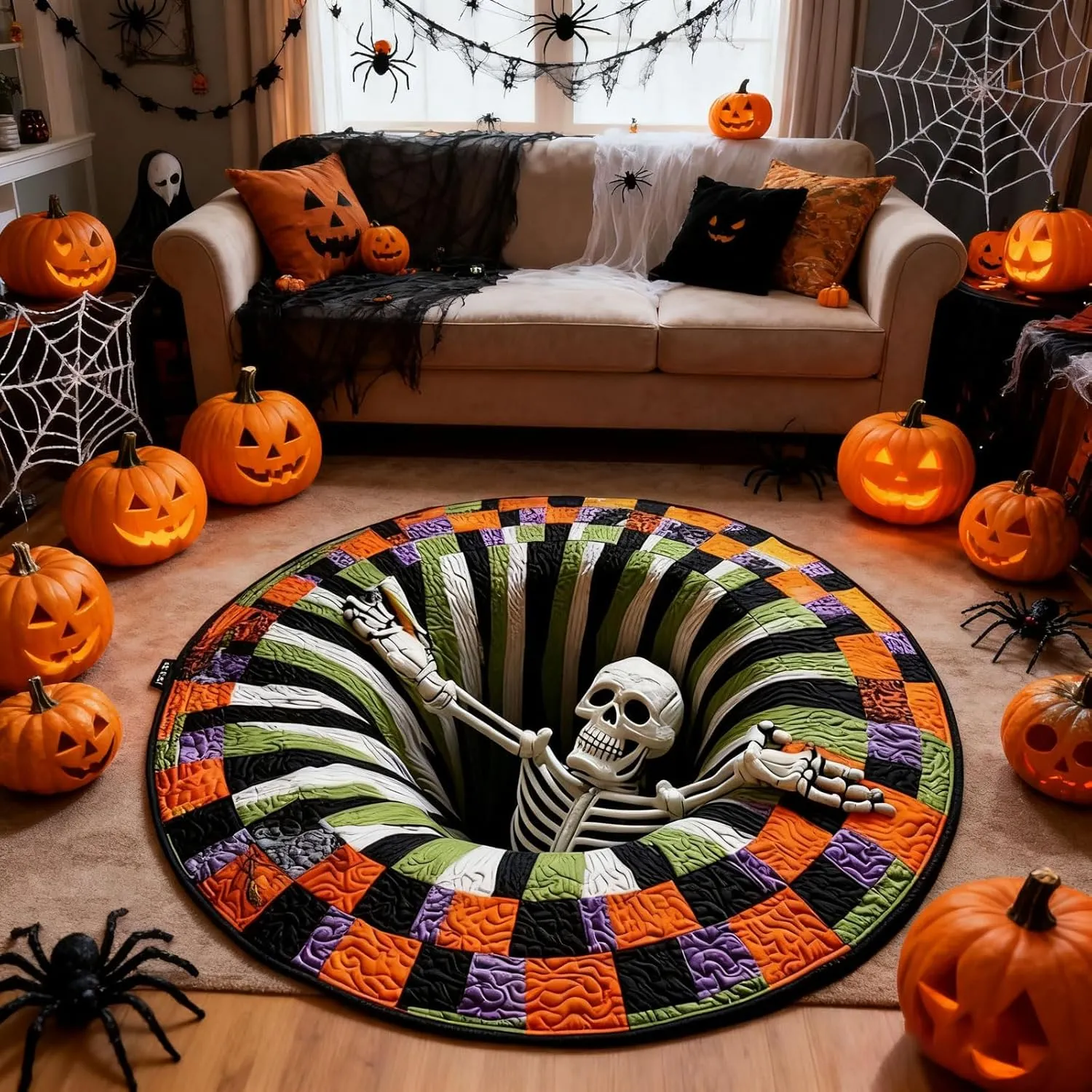 Quilted Halloween Magic Rug 3D Visual Effects Create a Spooky Illusion Scene In Seconds