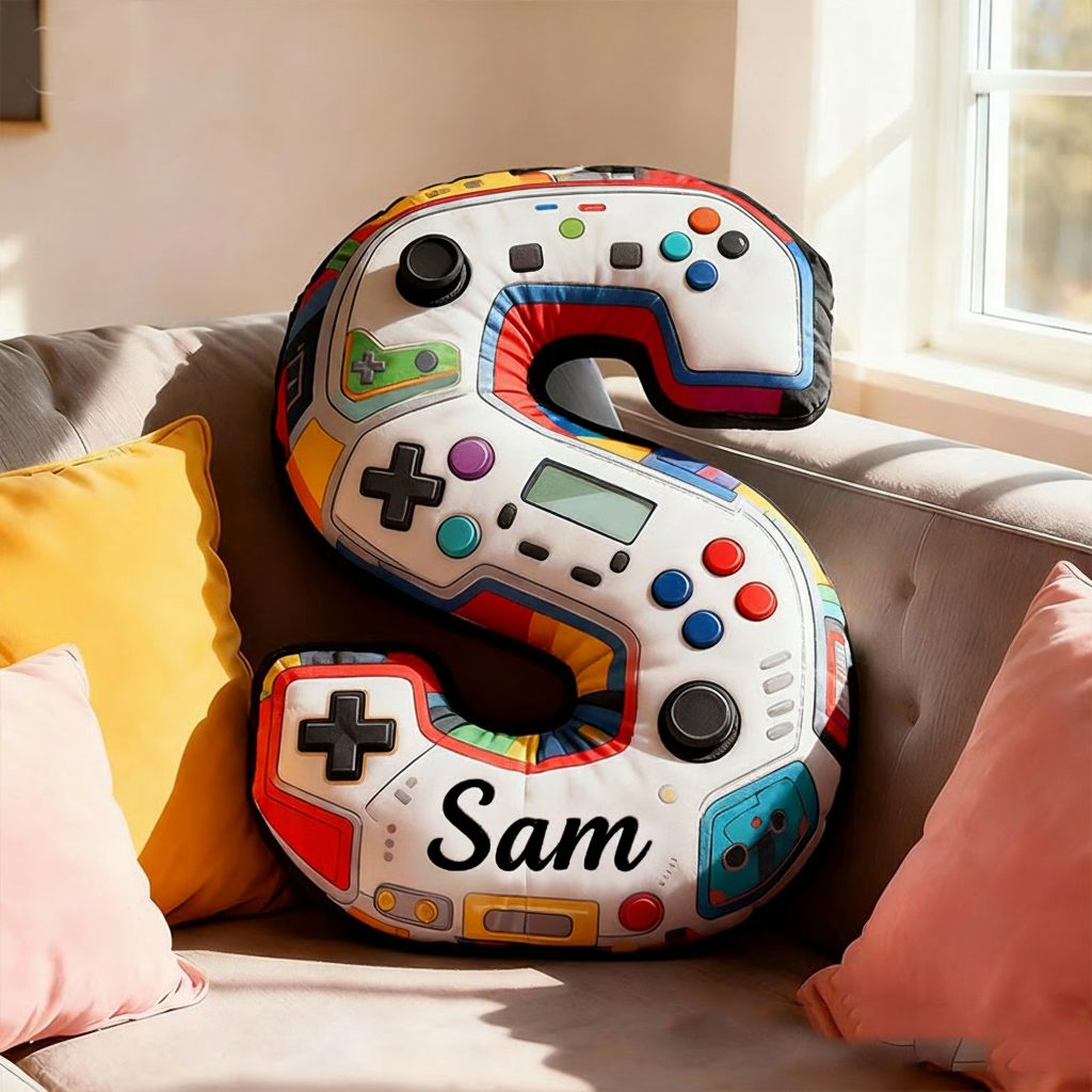 Personalized Graphic 3D Print Gamer Alphabet Shaped Pillow for Game Lovers Initial Pillow Christmas Gift for Kids