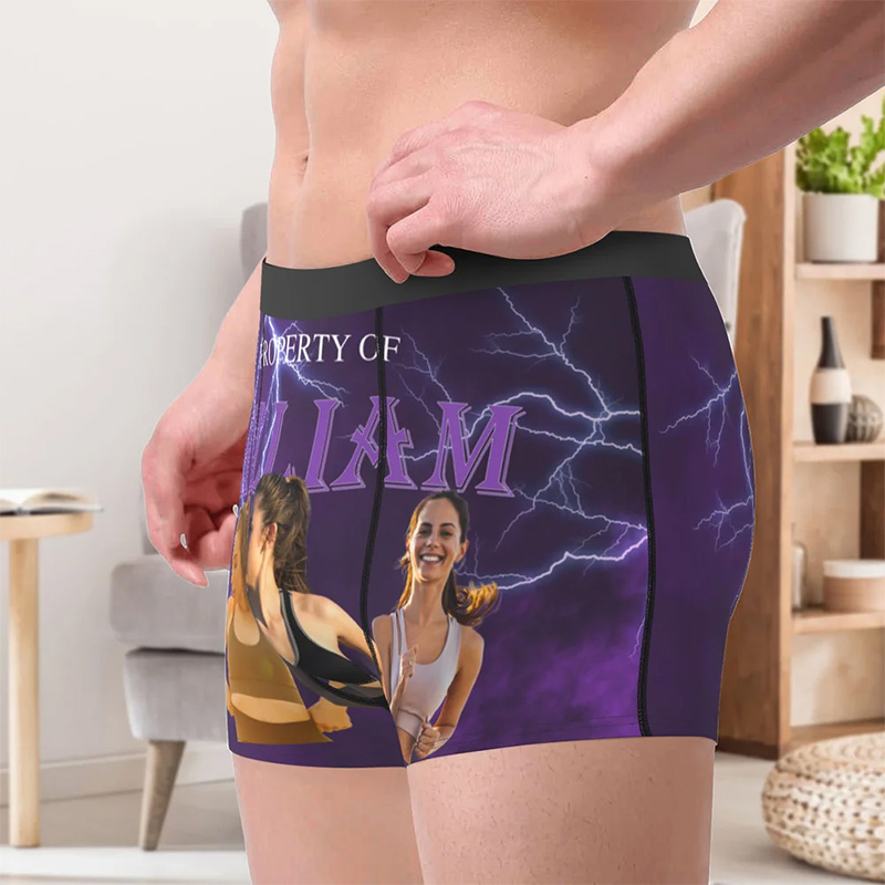 Personalized Girlfriend Wife Face Boxer Brief Property of 3 Face Photos Men Underwear with Woman Face Valentines Day Gift for Boyfriend Husband