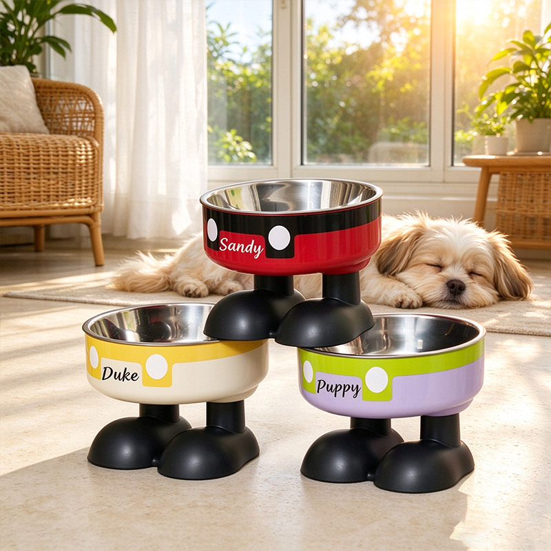 Personalized Cute Pet Feeding Bowl with Name Stainless Steel Heavy Base Raised Feeding Bowl Birthday Gift for Dog Cat Owners