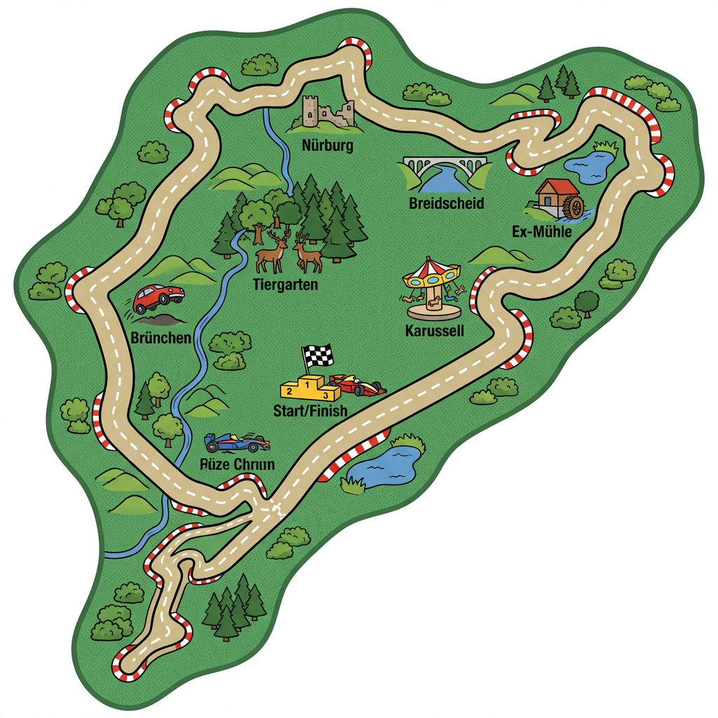 Custom Nürburgring-Inspired Race Track Rug Irregular-Shaped Soft Faux Wool Kids Play Mat Cartoon Nordschleife Circuit Carpet