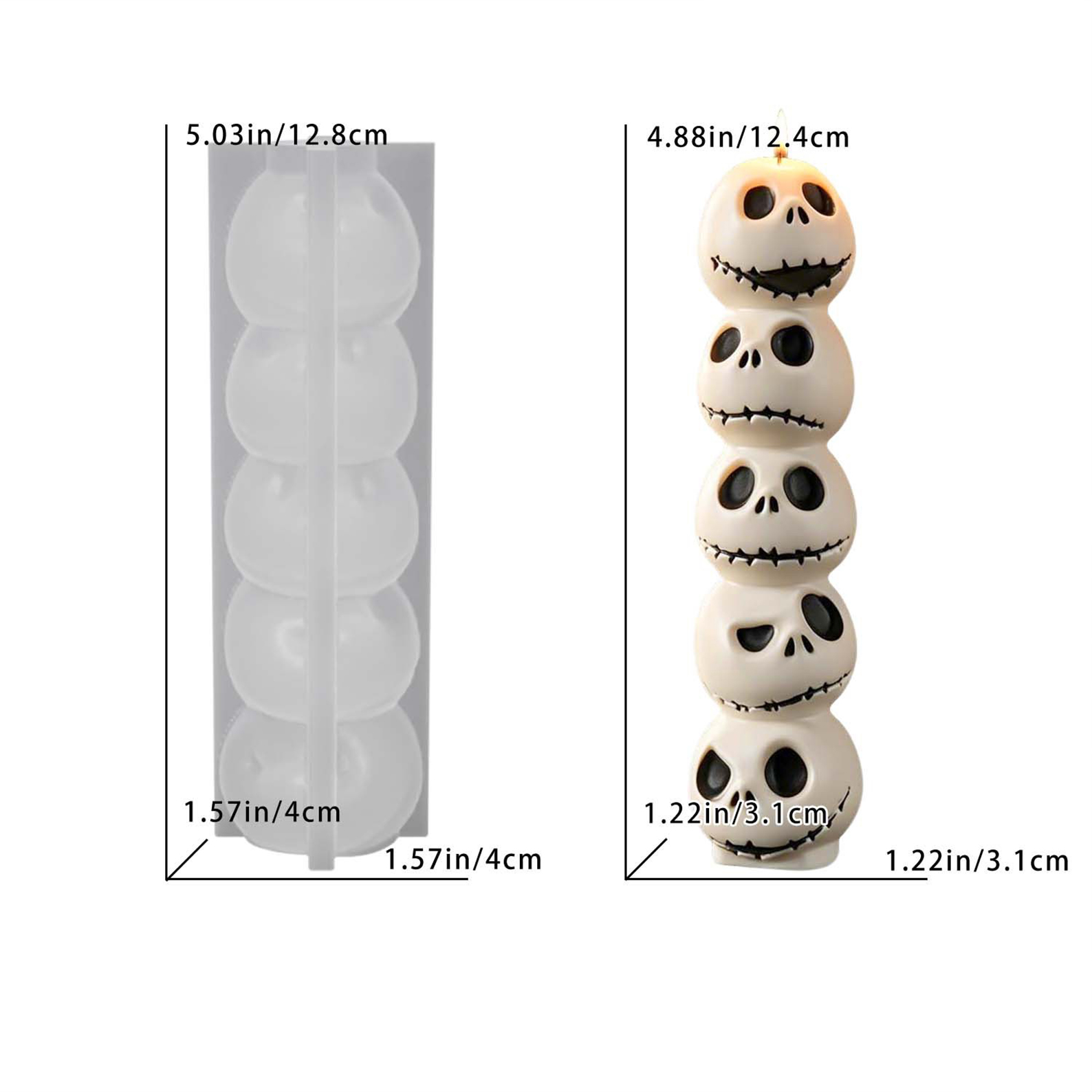 Five Skull Scented Candle Mold Halloween Stacking Skull Ornament Silicone Mold