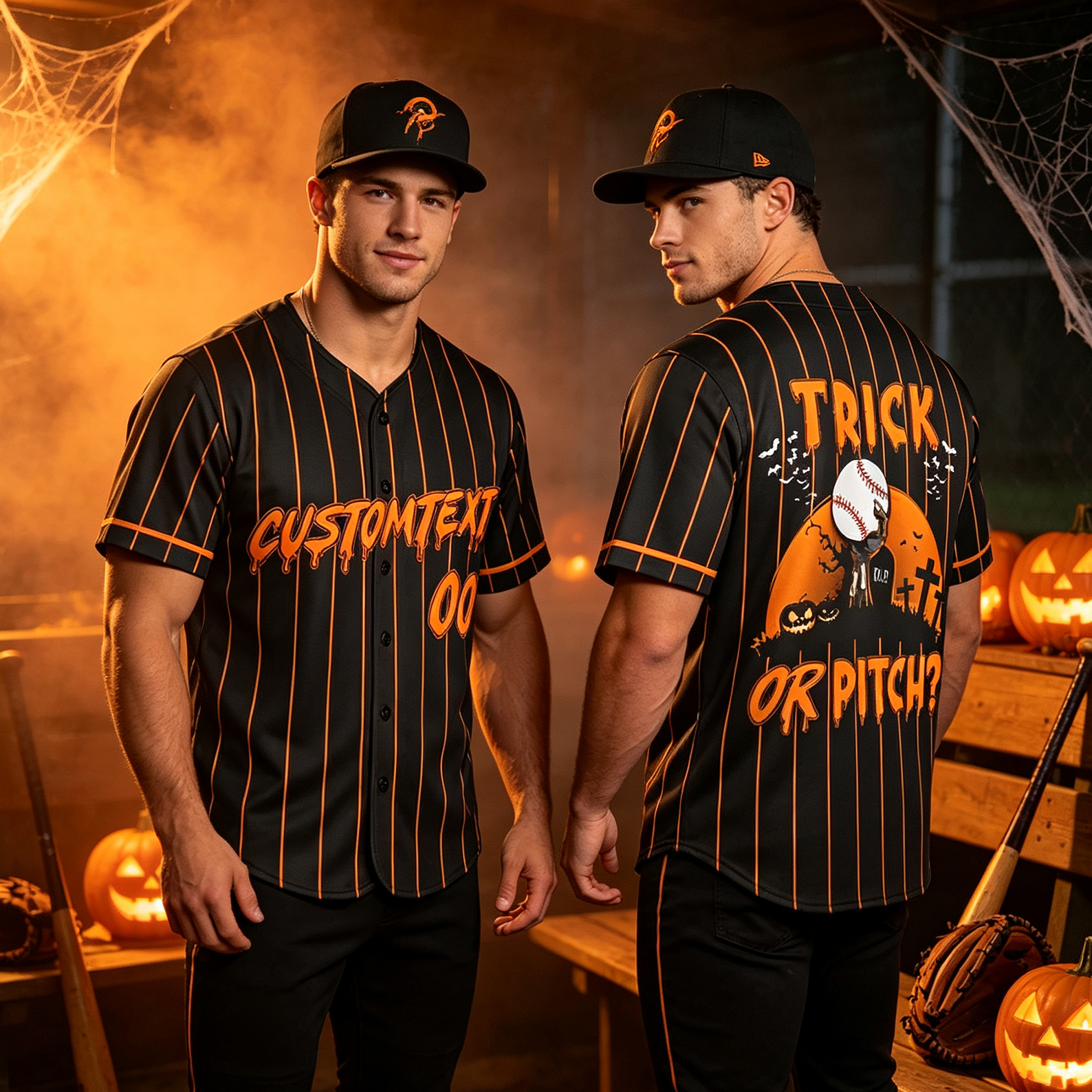 Personalized "Trick or Pitch" Themed Baseball Jersey for Halloween with Custom Name and Number