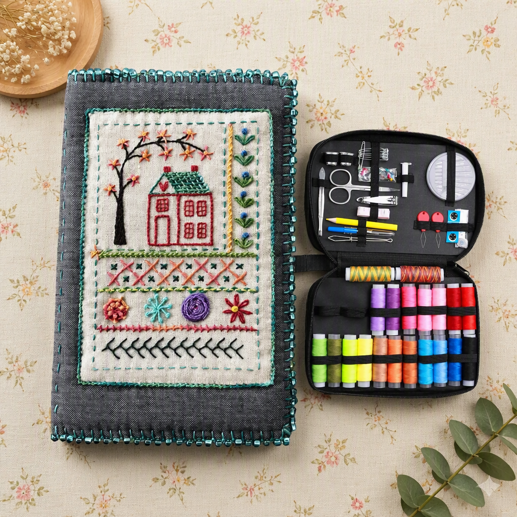 Beginner Embroidery Stitch Practice Book Complete Kit, DIY Hand Embroidery Starter Set, Backing Fabric & Embroidery Tools