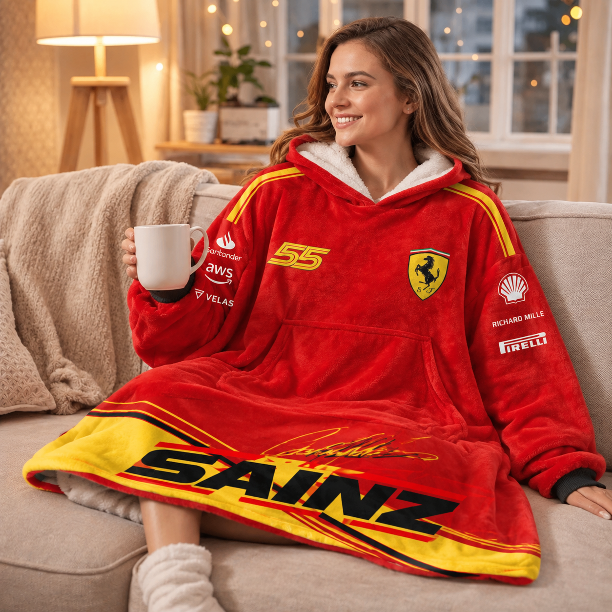 Race Fan Inspired Oversized Hoodie Blanket, All Over Print Wearable Throw Blanket, Multi Racing Graphic Designs, Gift for f1 Lovers