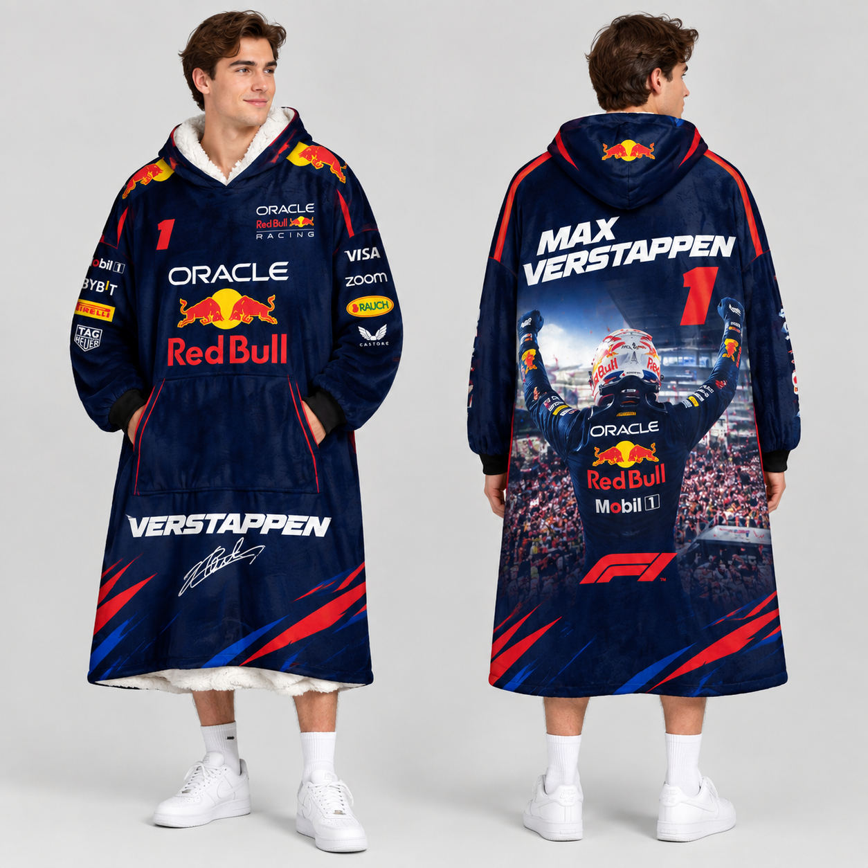 Race Fan Inspired Oversized Hoodie Blanket, All Over Print Wearable Throw Blanket, Multi Racing Graphic Designs, Gift for f1 Lovers