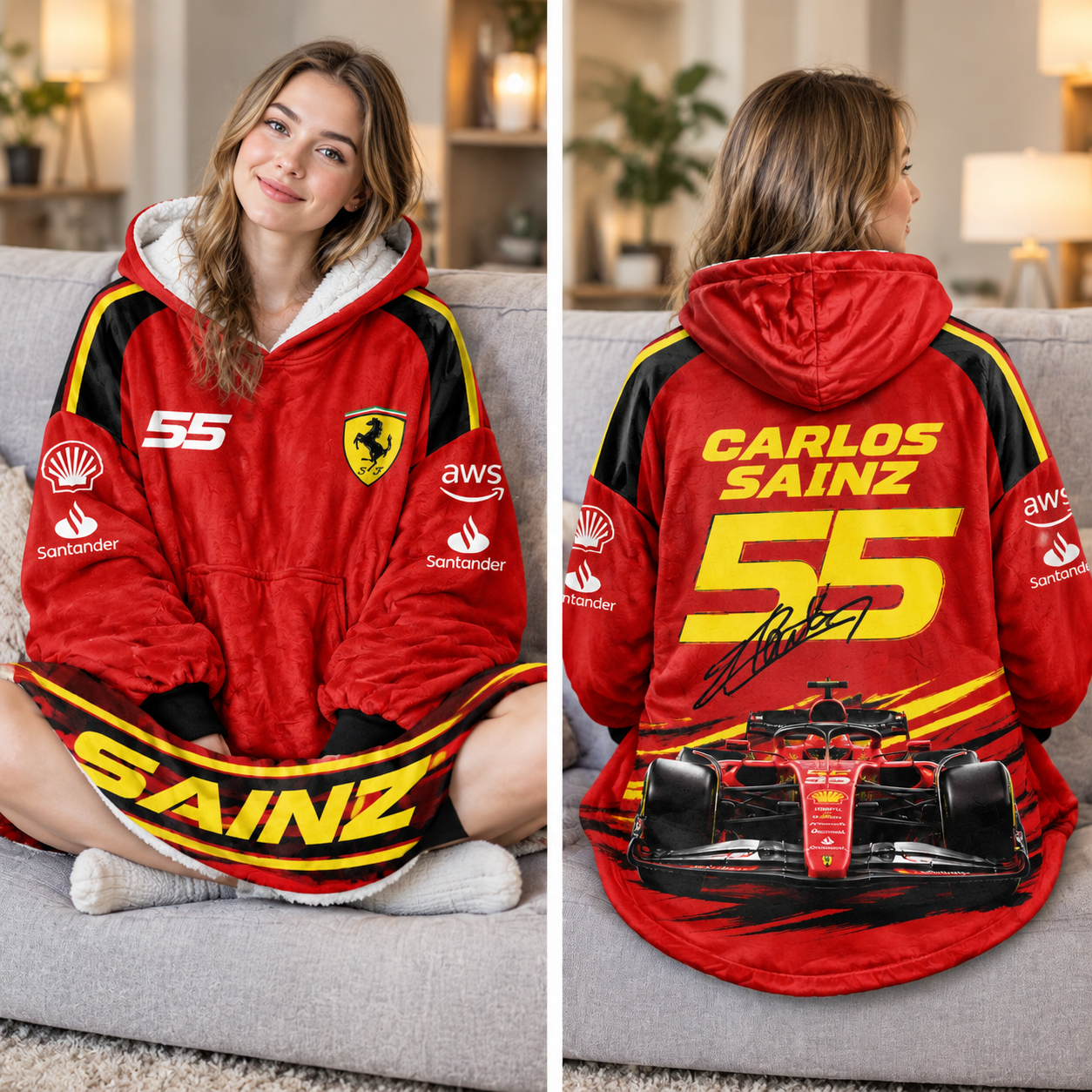 Race Fan Inspired Oversized Hoodie Blanket, All Over Print Wearable Throw Blanket, Multi Racing Graphic Designs, Gift for f1 Lovers