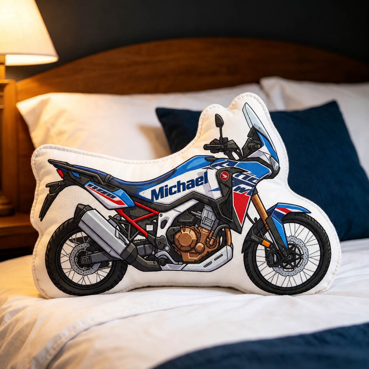 Off-Road Enduro ADV Motorcycle Custom Shaped Throw Pillow, High Definition Print Plush Cushion, Collectible Gift for Motorcycle Enthusiasts
