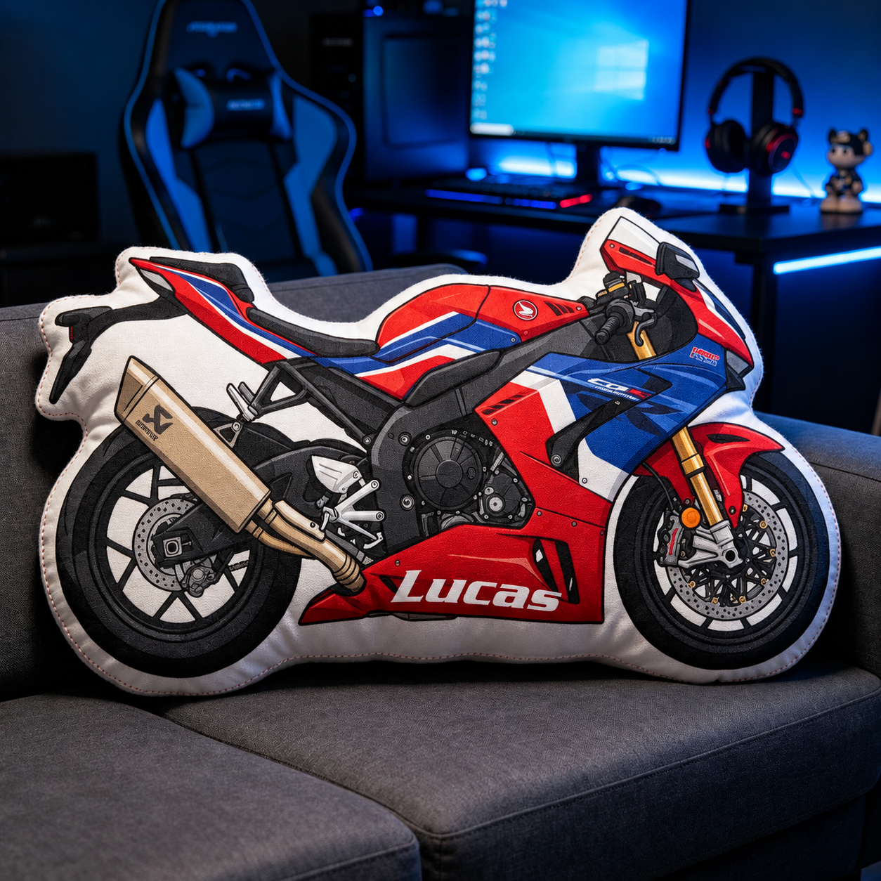 Superbike Racing Motorcycle Shaped Pillow, High Definition Print Plush Cushion, Collectible Gift for Motorcycle Enthusiasts
