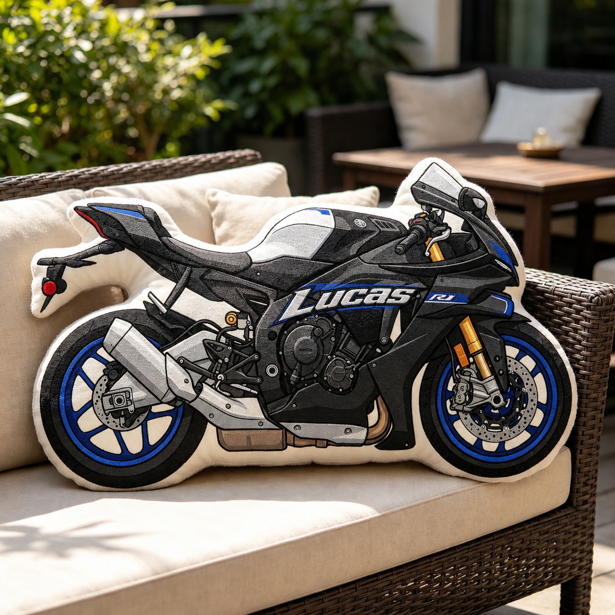 Superbike Racing Motorcycle Shaped Pillow, High Definition Print Plush Cushion, Collectible Gift for Motorcycle Enthusiasts