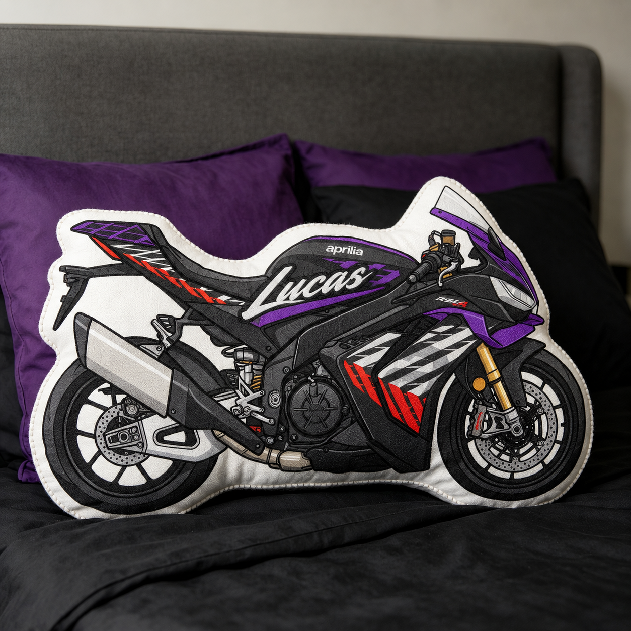 Superbike Racing Motorcycle Shaped Pillow, High Definition Print Plush Cushion, Collectible Gift for Motorcycle Enthusiasts