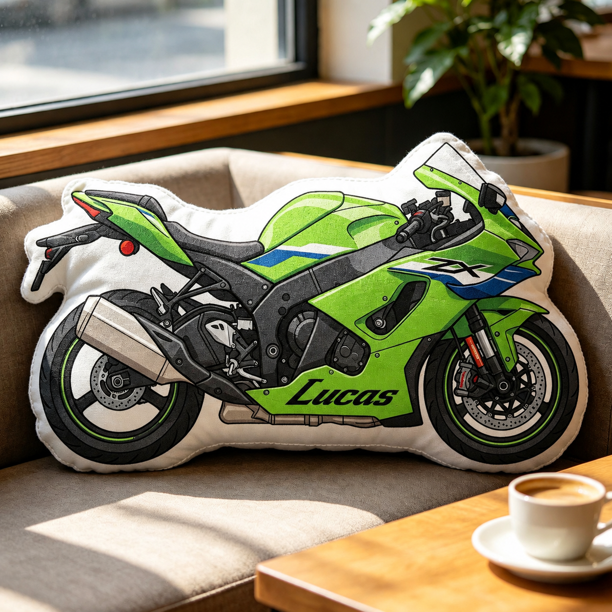 Superbike Racing Motorcycle Shaped Pillow, High Definition Print Plush Cushion, Collectible Gift for Motorcycle Enthusiasts