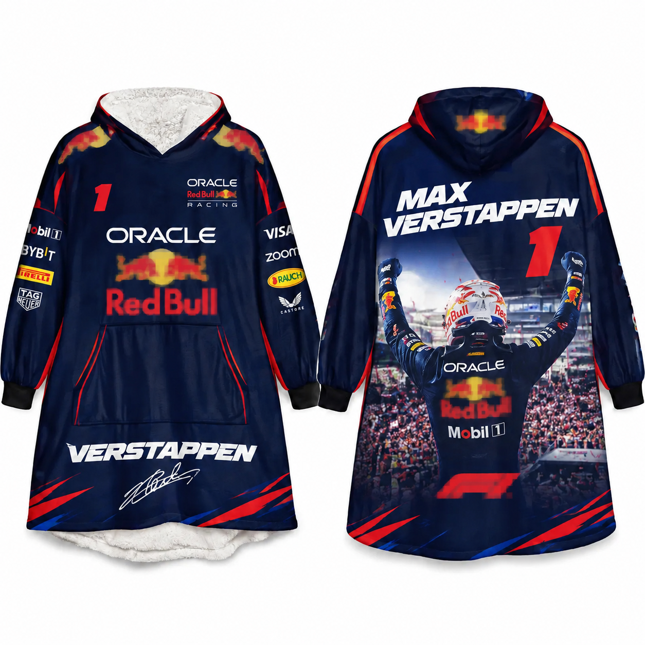 Race Fan Inspired Oversized Hoodie Blanket, All Over Print Wearable Throw Blanket, Multi Racing Graphic Designs, Gift for f1 Lovers