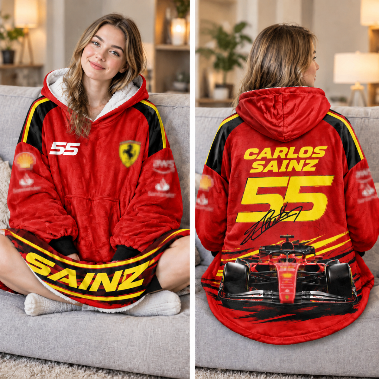 Race Fan Inspired Oversized Hoodie Blanket, All Over Print Wearable Throw Blanket, Multi Racing Graphic Designs, Gift for f1 Lovers