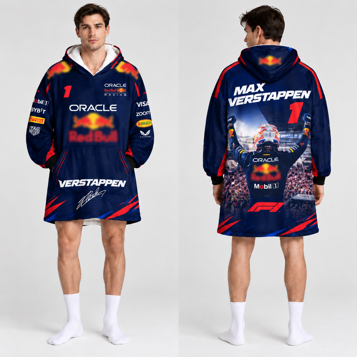Race Fan Inspired Oversized Hoodie Blanket, All Over Print Wearable Throw Blanket, Multi Racing Graphic Designs, Gift for f1 Lovers