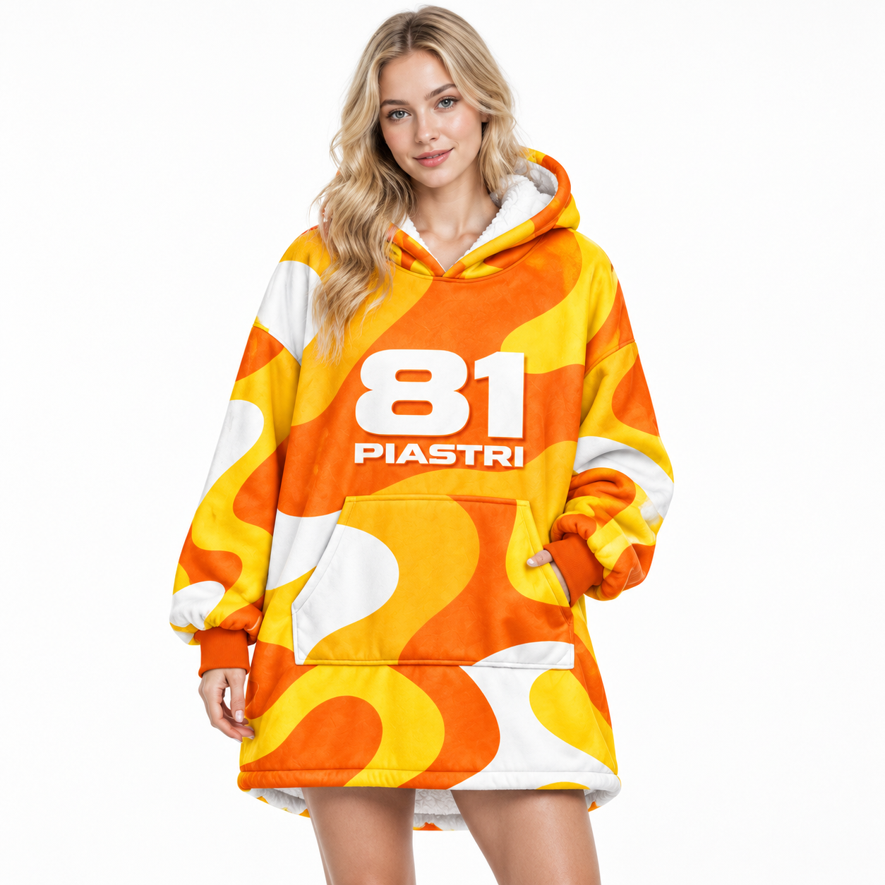 F1 Team Wearable Blanket Hoodie, Oversized Sherpa Hooded Throw, Multi‑Designs for Norris 4 & Piastri 81, Racing Fan Gift